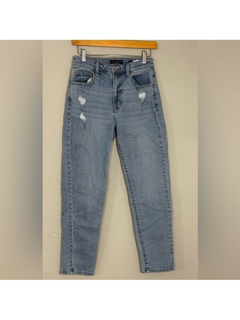 Lucky Brand Drew High Rise Mom Jeans Distressed Light Wash Sz0